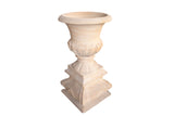Yellow Teak Stone Urn With Pedestal