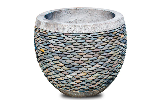 Grey Pebble Barrel Planter