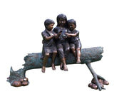 3 Children on Tree Log Sculpture
