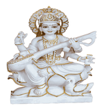 White Marble Saraswati Idol for Home Temple