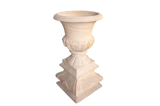 Yellow Teak Stone Urn Pedestal