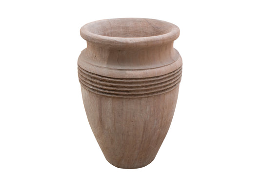 Artisan Carved Stone Barrel Planter