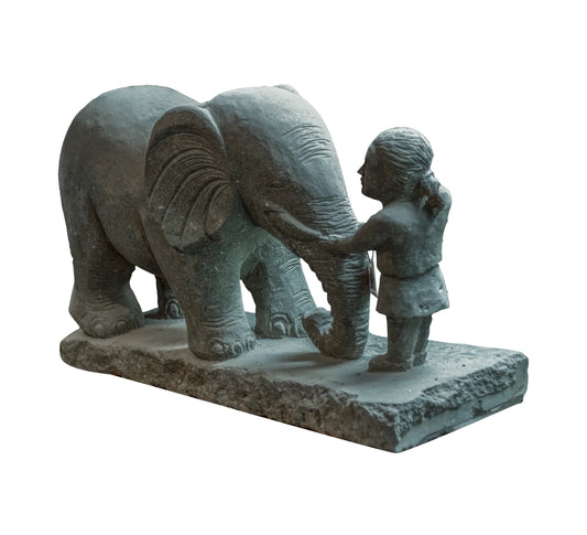 Tender Embrace – Girl & Elephant Sculpture