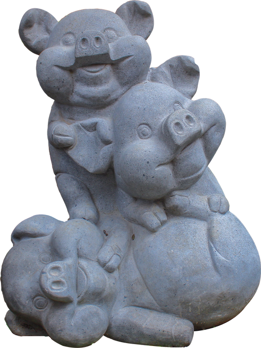 3 Face Pig Stone Sculpture (95 cm)
