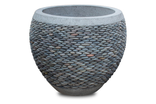Grey Pebble Barrel Planter – Outdoor