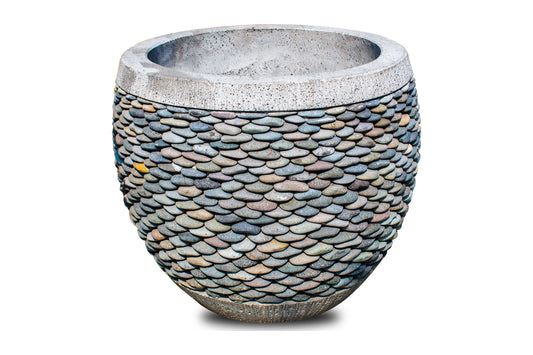Grey Pebble Barrel Planter – Outdoor