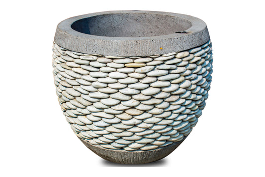 White Pebble-Finish Barrel Planter